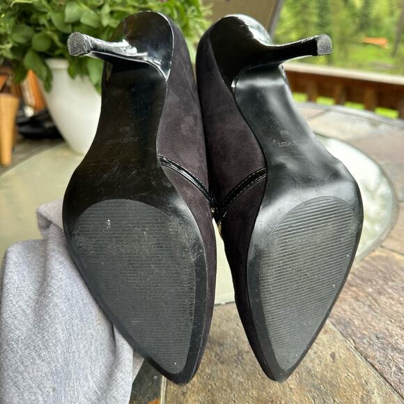 Pointed Toe Stiletto Heels Women SZ 10 Black Suede Gold Accent Witchy Whimsigoth - Picture 10 of 11